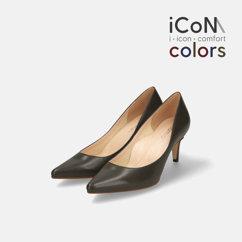 2024AW：iCoN COLORS：ポインテッドトゥ スムース パンプス（C76533）カーキ/mamian（マミアン）