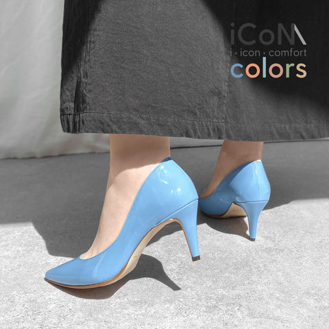 iCoN COLORS：ポインテッドトゥ エナメル パンプス（C76531）スカイブルー/mamian（マミアン）