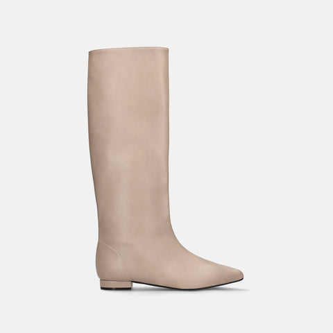 ラストワン2025AW：ワイドシャフト フラット ロングブーツ（m17059）グレージュ