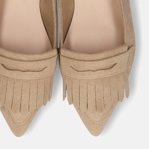 2025AW：ポインテッドトゥ フリンジ ローファー（m17058）ベージュS/mamian（マミアン）