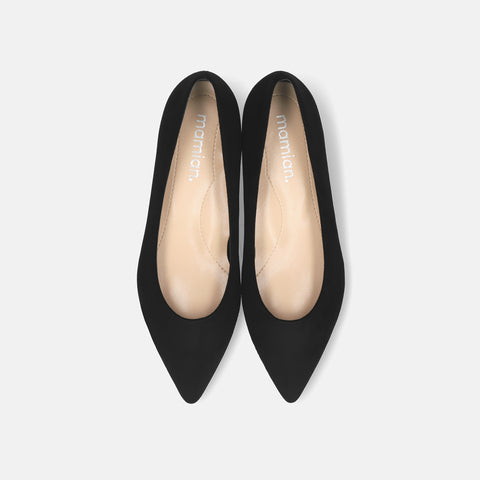 2025AW：iCoN COLORS：ポインテッドトゥ スエード フラットシューズ（C20142）ブラックS/mamian（マミアン）