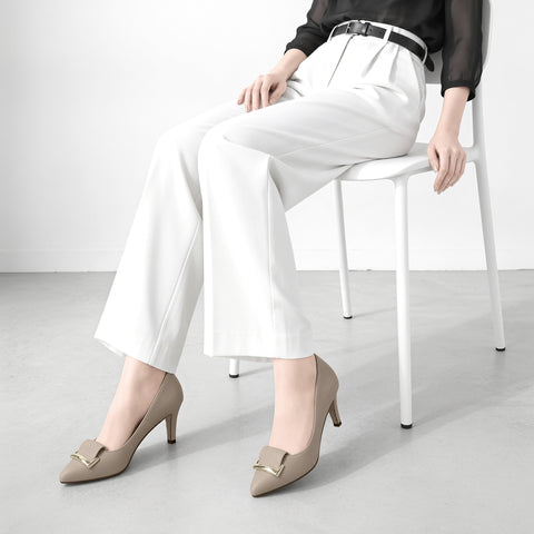 Out of stock 2024SS: Almond toe pumps with buckle ribbon (lt7001) beige