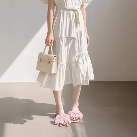 40%OFF：2025SS：ボリュームフリル フラットサンダル（m10bn14）ラベンダー/ピンク/mamian（マミアン）