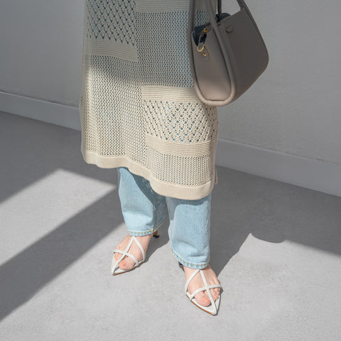 30%OFF：2025SS：マルチストラップ ポインテッドトゥ サンダル（m50009）ホワイトグレー/mamian（マミアン）