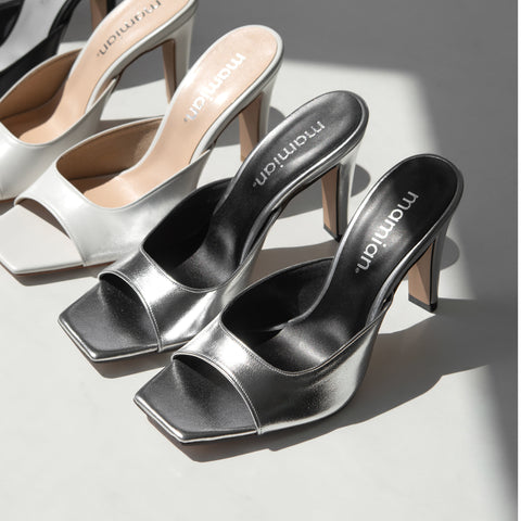 15% OFF: 2024SS: Square Toe Simple Mule (m96104) Silver