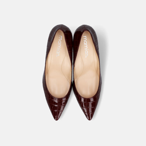 15% OFF: iCoN COLORS: Pointed toe crocodile pumps (C76534) Bordeaux CR