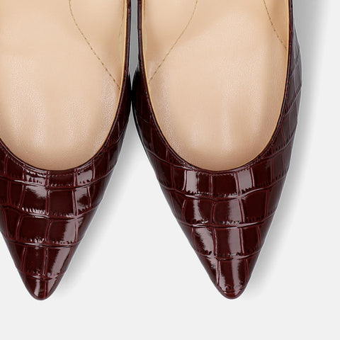 15% OFF: iCoN COLORS: Pointed toe crocodile pumps (C76534) Bordeaux CR