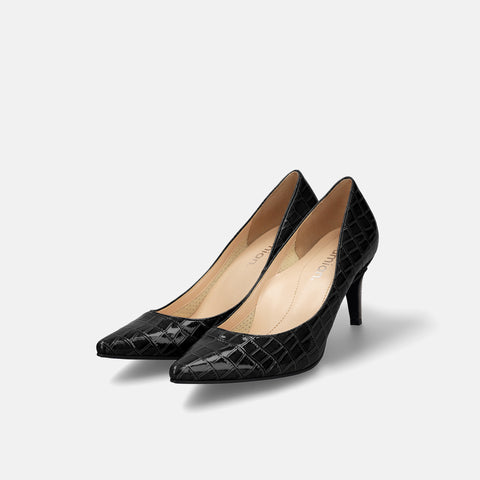15% OFF: iCoN COLORS: Pointed toe croc embossed pumps (C76534) Black CR