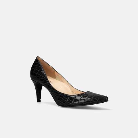 15% OFF: iCoN COLORS: Pointed toe croc embossed pumps (C76534) Black CR