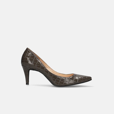 Last one 15% off: iCoN COLORS: Pointed toe crocodile embossed pumps (C76534) charcoal CR