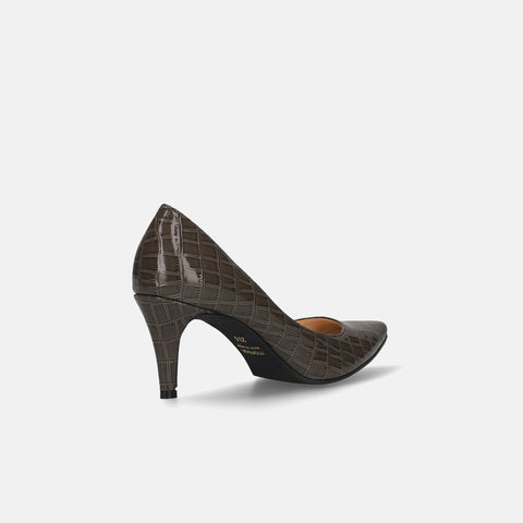 Last one 15% off: iCoN COLORS: Pointed toe crocodile embossed pumps (C76534) charcoal CR
