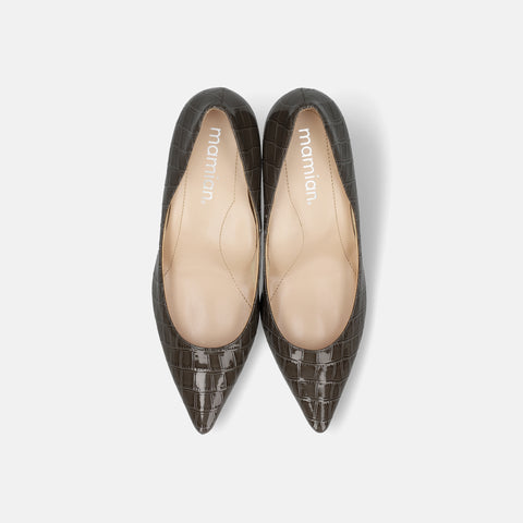 Last one 15% off: iCoN COLORS: Pointed toe crocodile embossed pumps (C76534) charcoal CR
