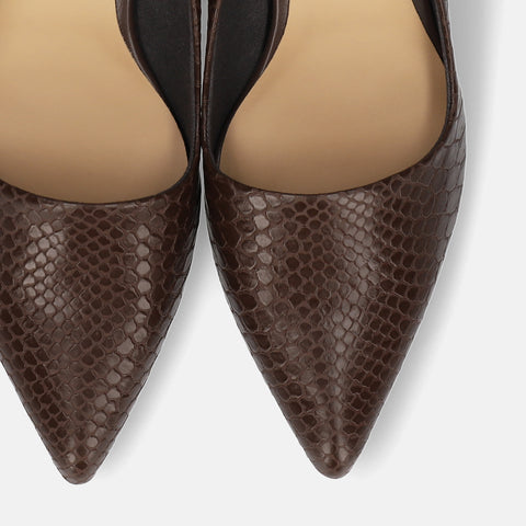 2025AW：サイドコンシャス デザイン パンプス（m45007）ダークブラウンリザード/mamian（マミアン）