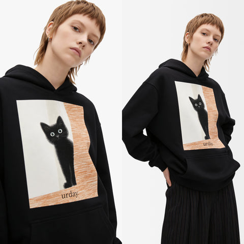 予約：urday【cat】アートワークスウェットプルパーカ（u-a-spk-0001-05）ブラック