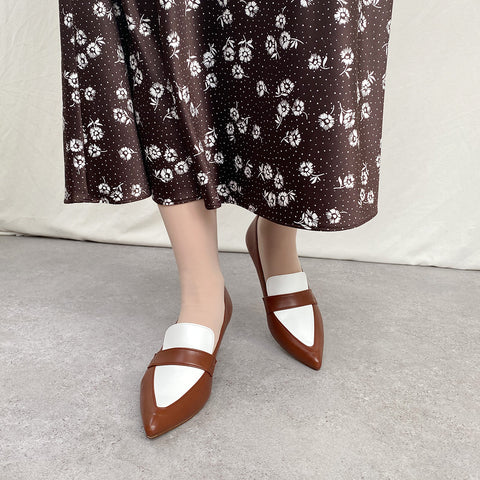 ラストワン50%OFF：ポインテッドトゥ ローファー パンプス（m55204）ブラウン/C/mamian（マミアン）