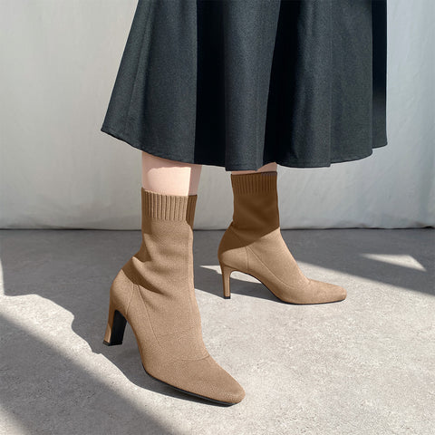 50%OFF：ストレッチニット ソックスブーツ（m74002）ブラウン/mamian（マミアン）